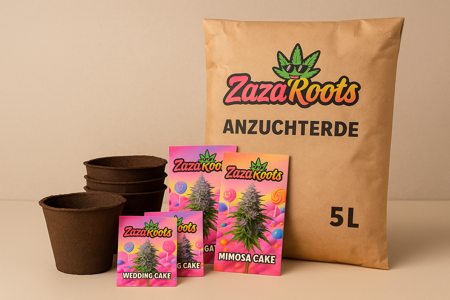 ZazaRoots All-in-One Starter Set – 4 Samen, 4 Töpfe, 5 L Erde & große Sprühflasche - My Store