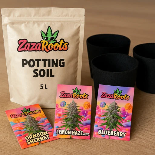 ZazaRoots Anzucht-Set Mini – 3 Samen, 3 Töpfe, 5 L Erde - My Store