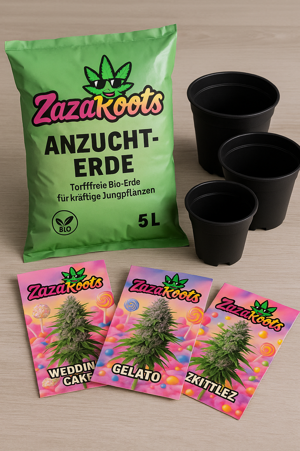 ZazaRoots Anzucht-Set Mini – 3 Samen, 3 Töpfe, 5 L Erde - My Store