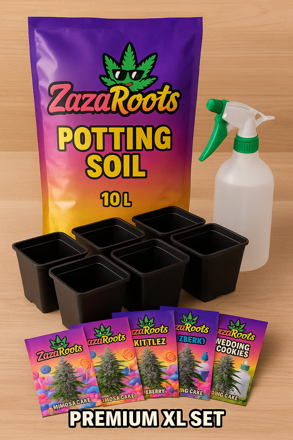 ZazaRoots Premium XL Starterset – 6 feminisierte Samen, 6 Töpfe & 10L Erde - My Store