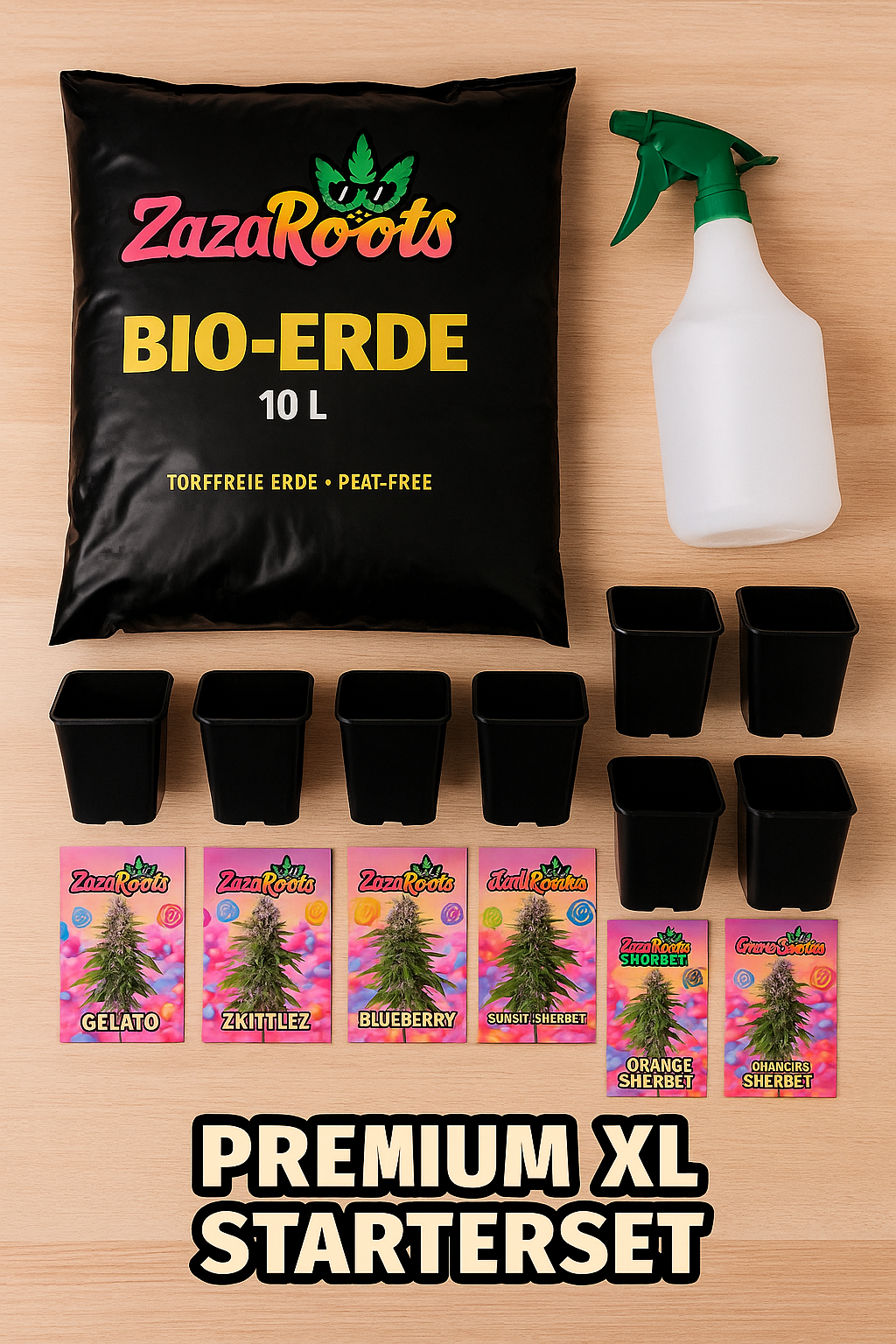 ZazaRoots Premium XL Starterset – 6 feminisierte Samen, 6 Töpfe & 10L Erde - My Store